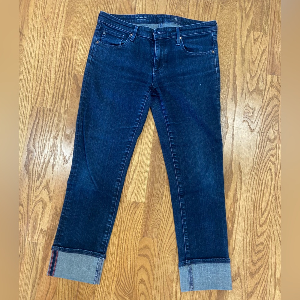 Ag Adriano Goldschmied Dark Blue Cropped Slim Jeans